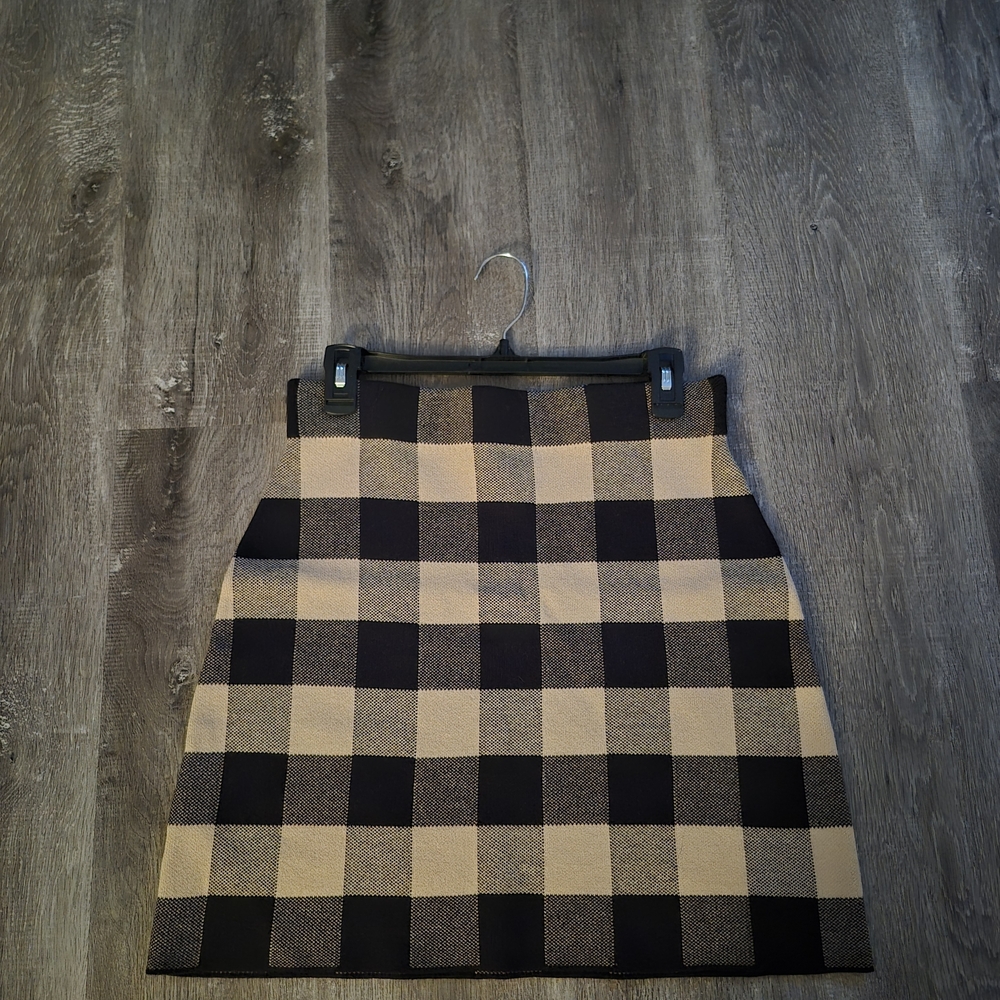 LOFT Black and Tan Checkered Mini Skirt